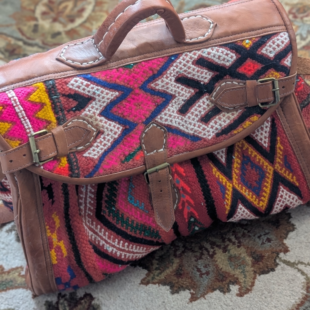 Handmade Vintage Rug And Leather Messenger Bag Oversized New/Never Used